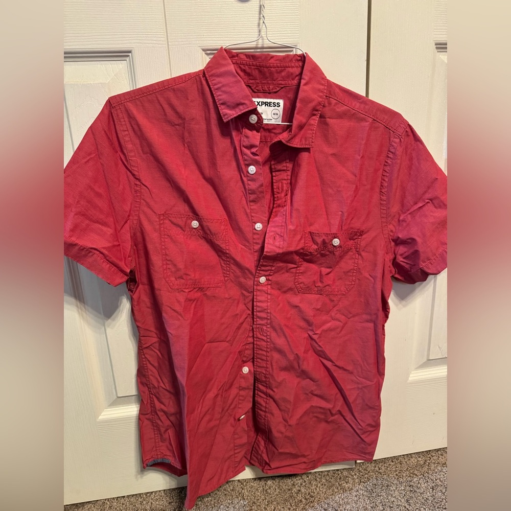 Express Men's Casual Red Button Down Shirt